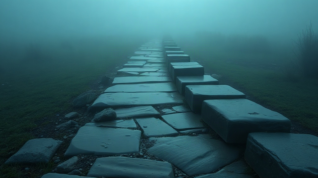 Stepping stones in quiet dawn light