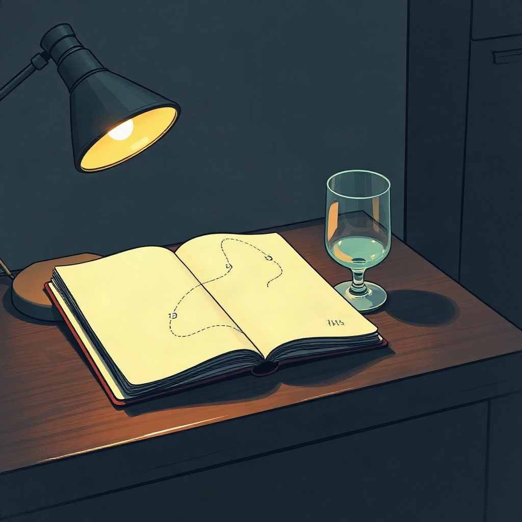 Evening notebook with a numbered path sketch